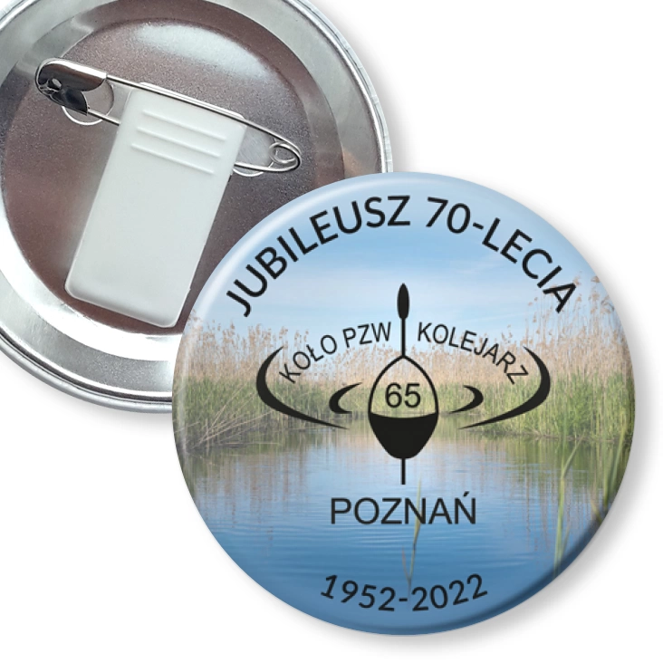 przypinka z żabką i agrafką Jubileusz 70-lecia PZW Kolejarz