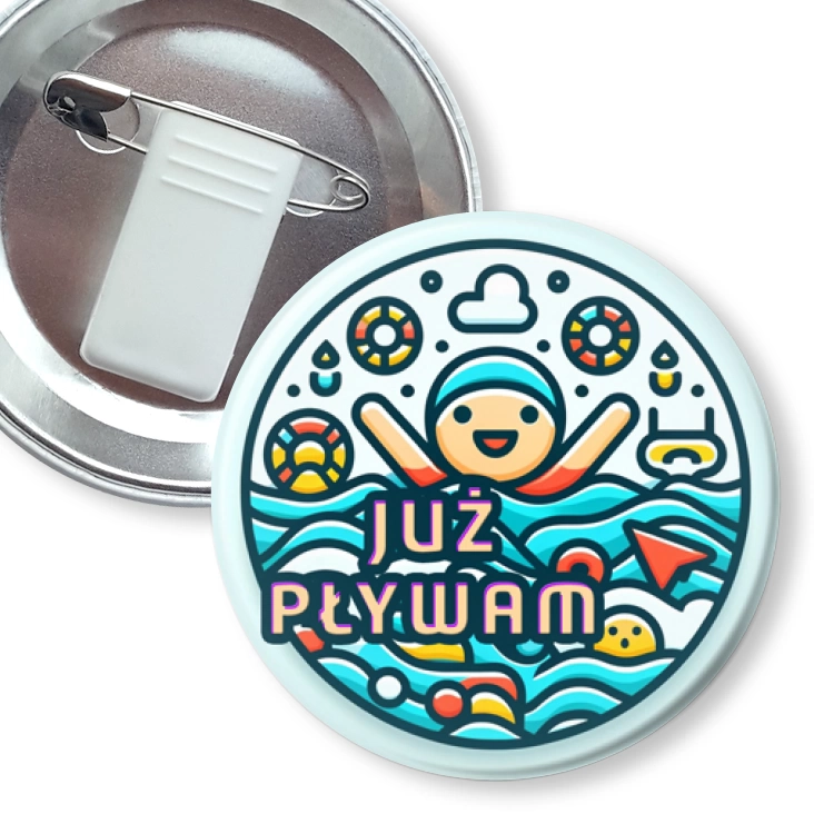 przypinka z żabką i agrafką Już pływam