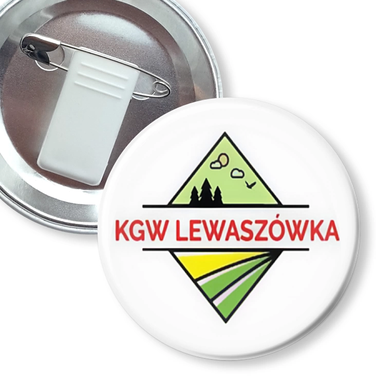 przypinka z żabką i agrafką KGW Lewaszówka