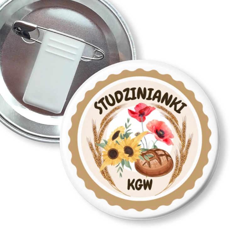 przypinka z żabką i agrafką KGW Studzinianki