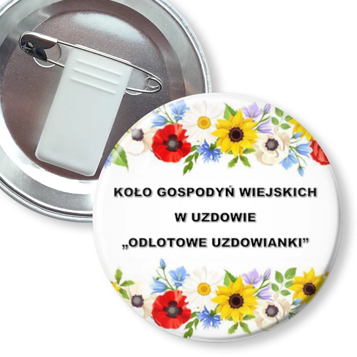 przypinka z żabką i agrafką KGW Uzdowianki