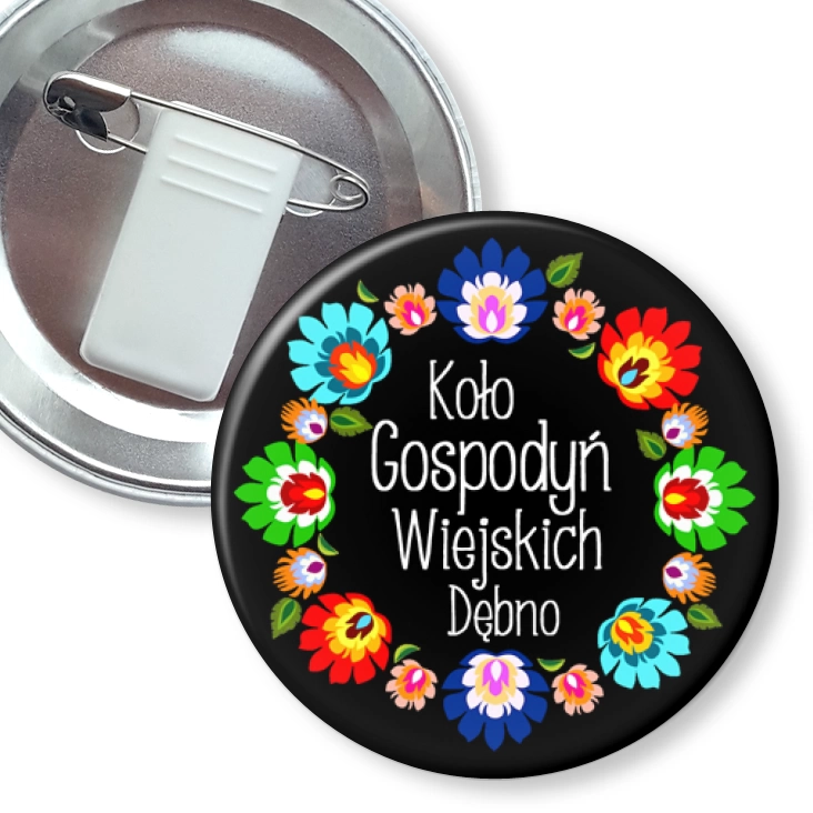 przypinka z żabką i agrafką Koło Gospodyń Wiejskich Dębno