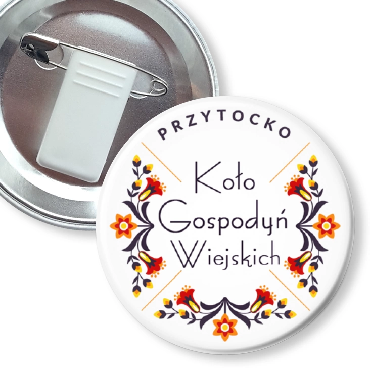 przypinka z żabką i agrafką Koło Gospodyń Wiejskich Przytocko
