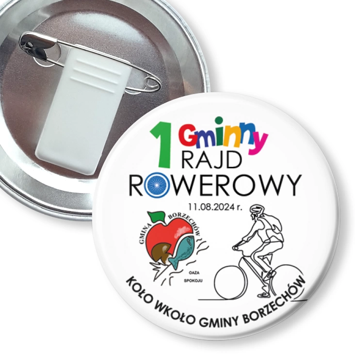 przypinka z żabką i agrafką Koło wkoło Gminy Borzechów