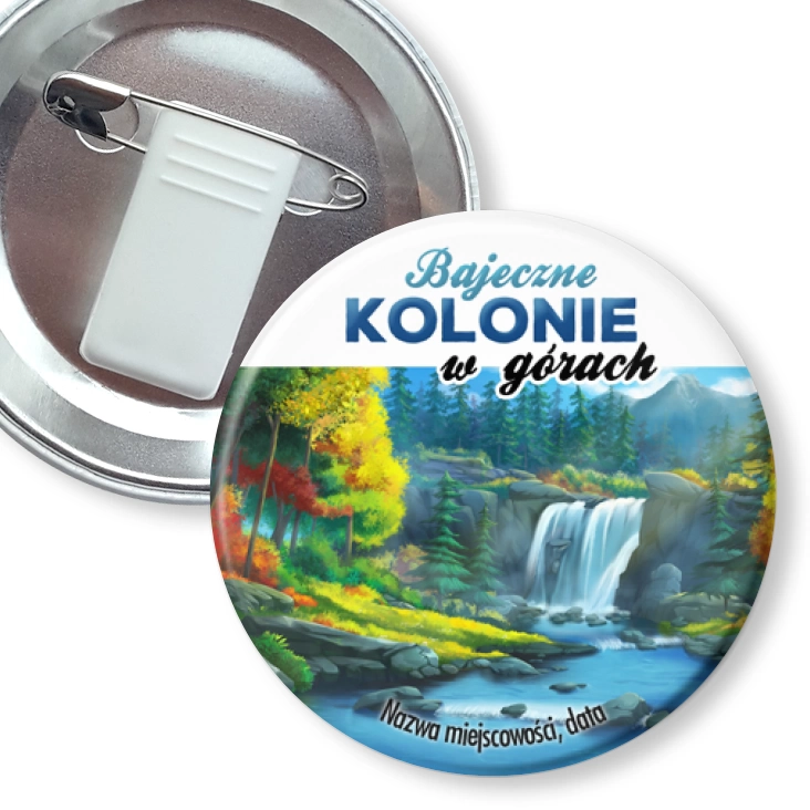 przypinka z żabką i agrafką Kolonie w górach