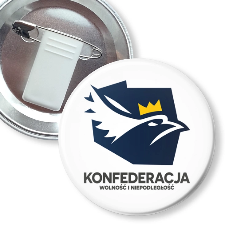 przypinka z żabką i agrafką Konfederacja Wolność i Niepodległość