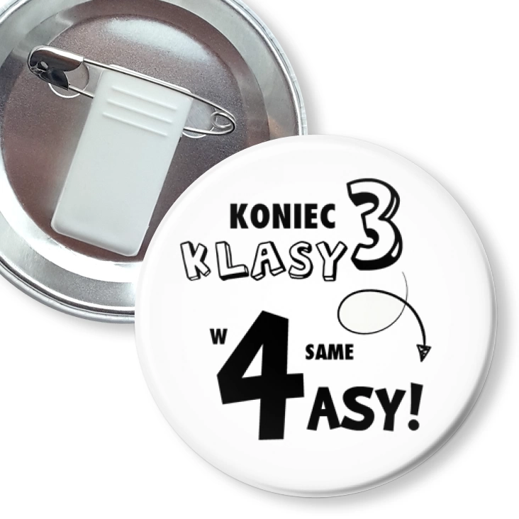 przypinka z żabką i agrafką Koniec 3 klasy w 4 same asy