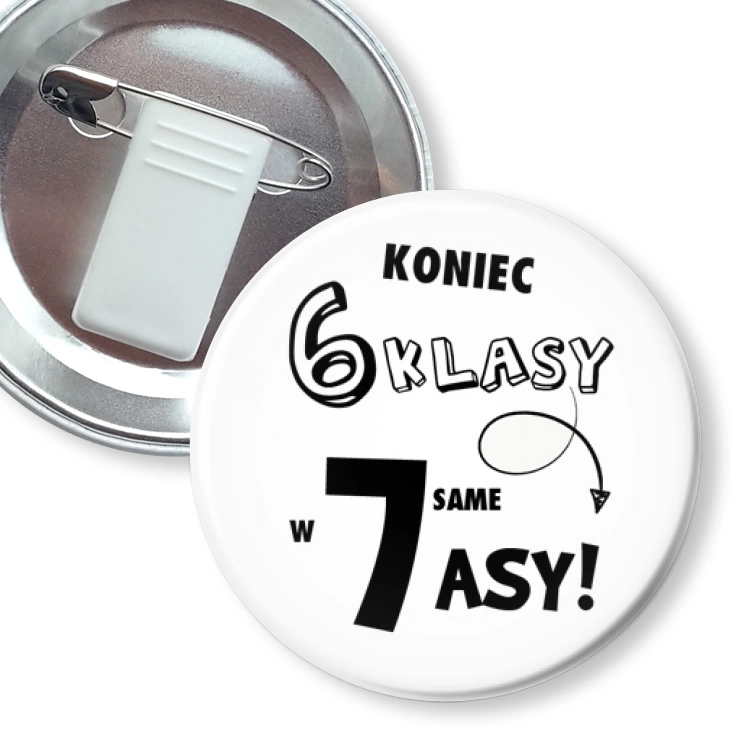 przypinka z żabką i agrafką Koniec 6 klasy w 7 same asy