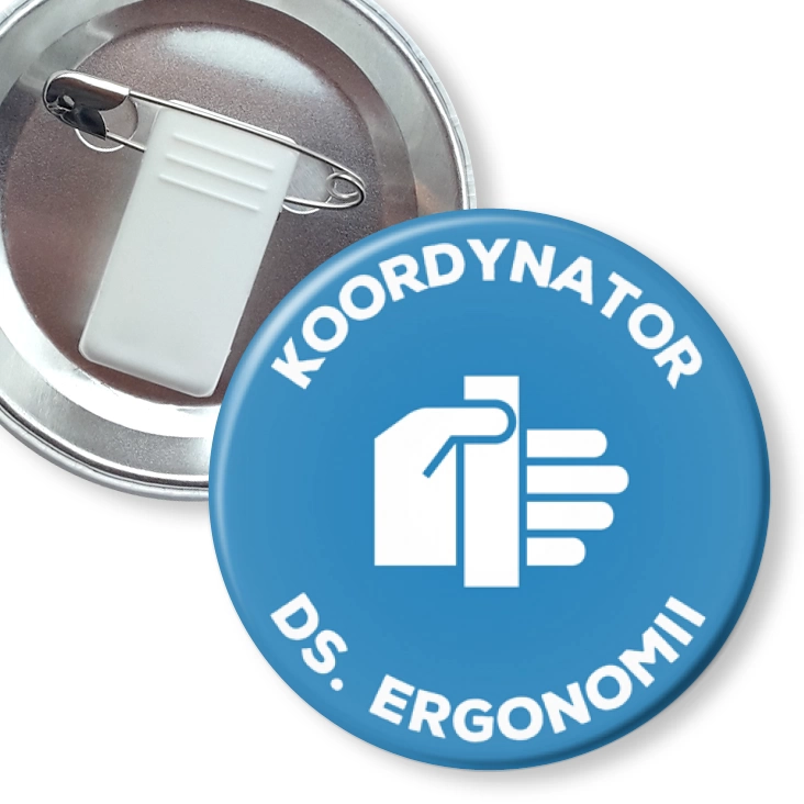 przypinka z żabką i agrafką Koordynator ds. ergonomii