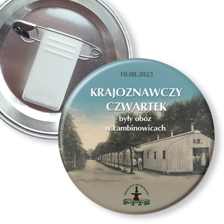 przypinka z żabką i agrafką Krajoznawczy czwartek były obóz w Łambinowicach