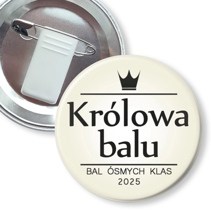 przypinka z żabką i agrafką Królowa Balu Ósmych Klas beżowa