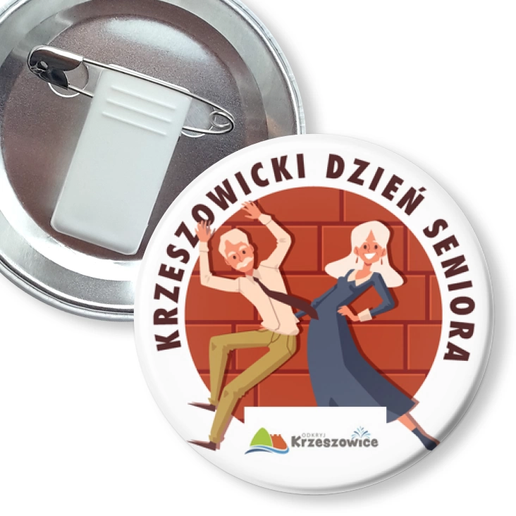 przypinka z żabką i agrafką Krzeszowicki Dzień Seniora