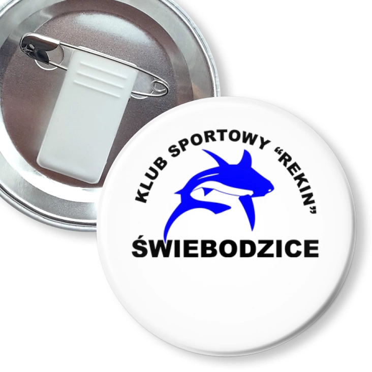 przypinka z żabką i agrafką KS Rekin Świebodzice