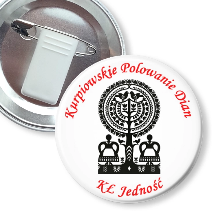 przypinka z żabką i agrafką Kurpiowskie Polowanie Dian