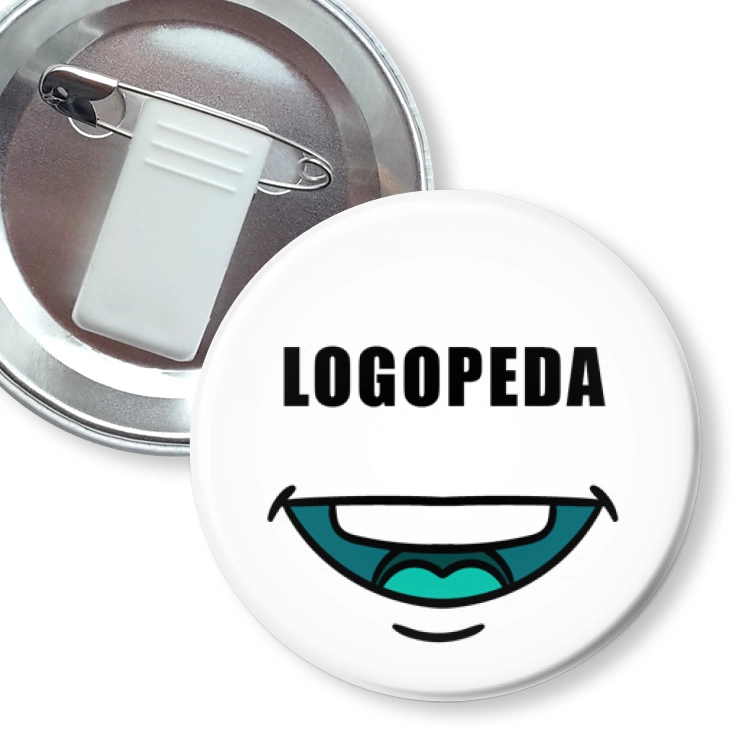 przypinka z żabką i agrafką Logopeda