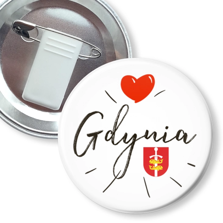 przypinka z żabką i agrafką Love Gdynia