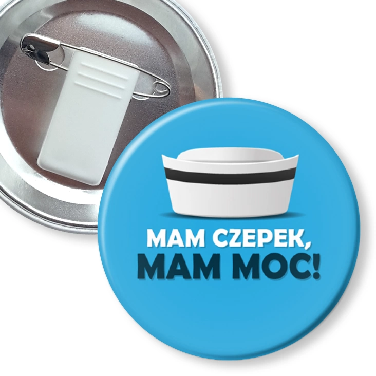 przypinka z żabką i agrafką Mam czepek mam moc