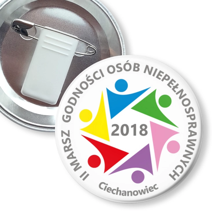 przypinka z żabką i agrafką Marsz Godności Osób Niepełnosprawnych