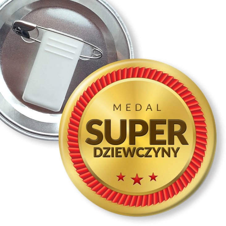 przypinka z żabką i agrafką Medal Super Dziewczyny