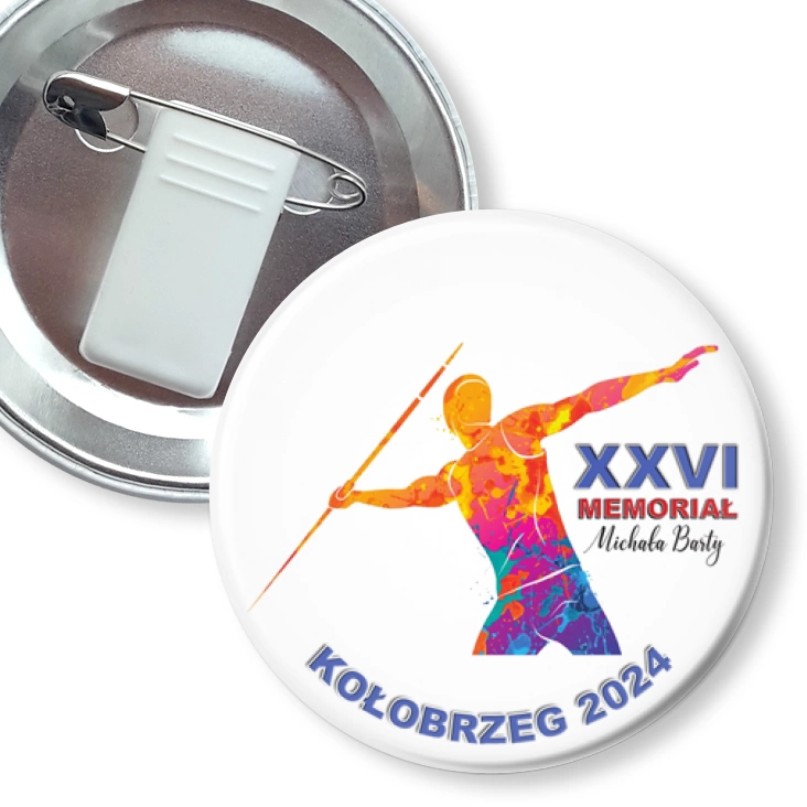 przypinka z żabką i agrafką Memoriał Michała Barty