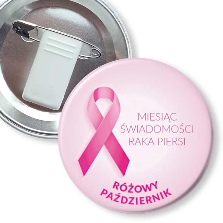 przypinka z żabką i agrafką Miesiąc Świadomości Raka Piersi