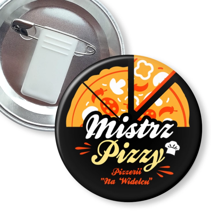 przypinka z żabką i agrafką Mistrz Pizzy Pizzeria