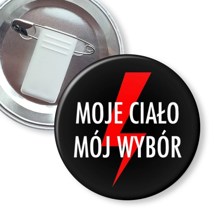 przypinka z żabką i agrafką Moje ciało mój wybór