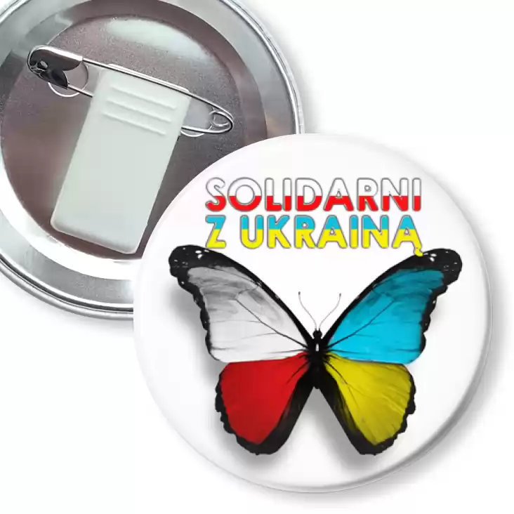 przypinka z żabką i agrafką Solidarni z Ukrainą