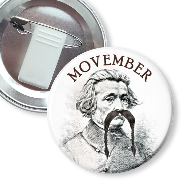przypinka z żabką i agrafką Movember Adam Mickiewicz