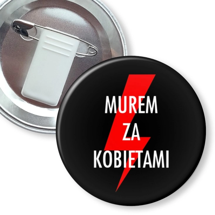 przypinka z żabką i agrafką Murem za kobietami