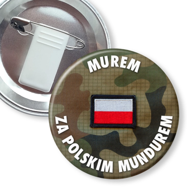 przypinka z żabką i agrafką Murem za polskim mundurem Moro