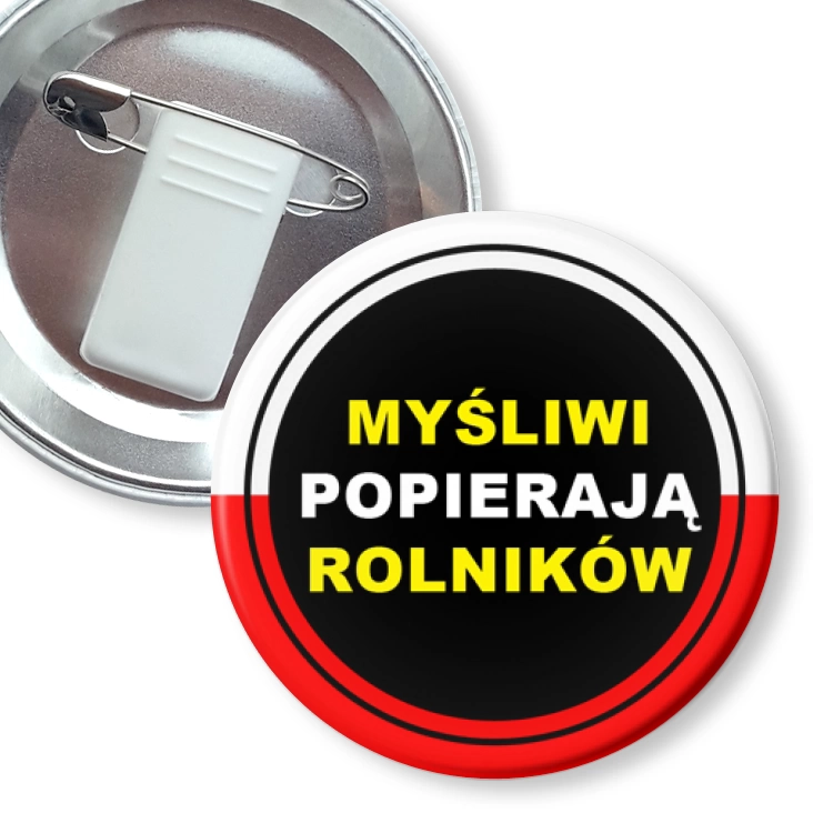 przypinka z żabką i agrafką Myśliwi popierają rolników