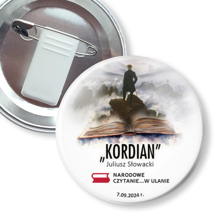 przypinka z żabką i agrafką Narodowe czytanie w Ulanie 2024