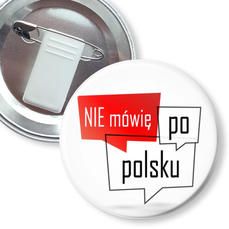 przypinka z żabką i agrafką Nie mówię po polsku