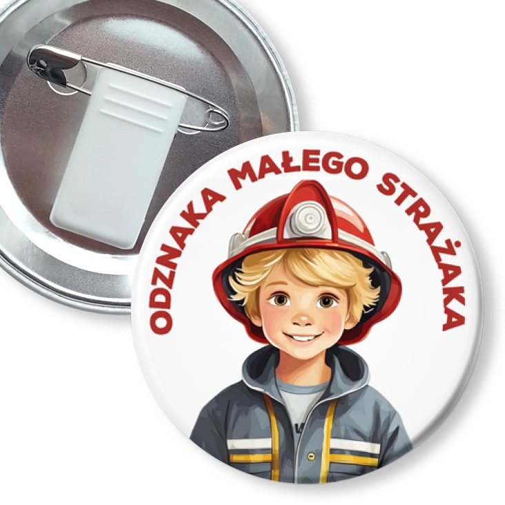 przypinka z żabką i agrafką Odznaka Małego Strażaka chłopiec strażak