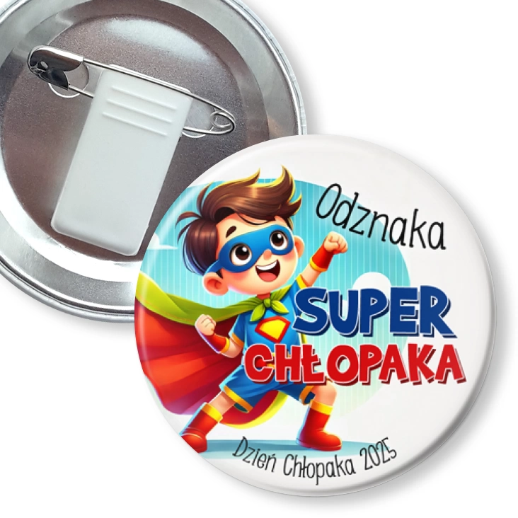 przypinka z żabką i agrafką Odznaka na Dzień Chłopaka superbohater