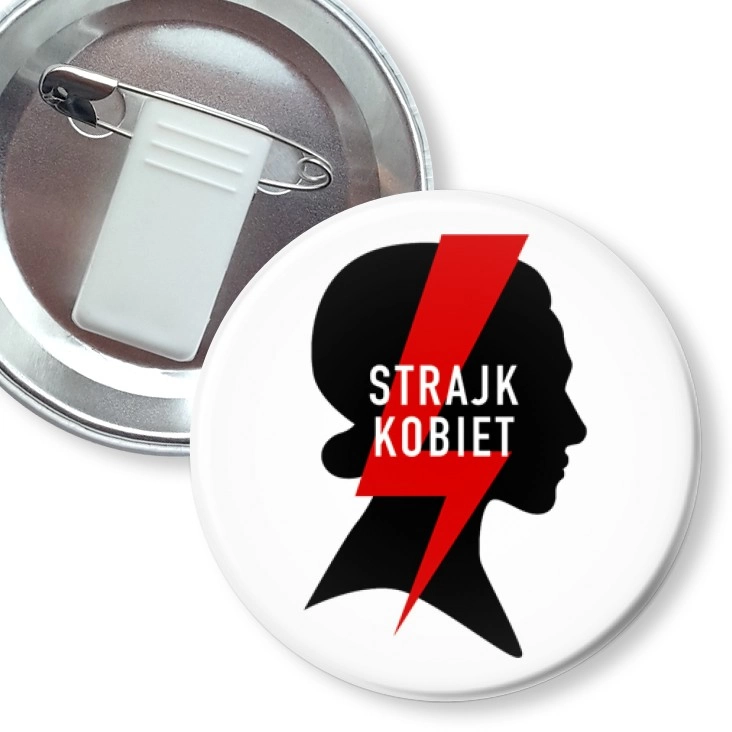 przypinka z żabką i agrafką Ogólnopolski Strajk Kobiet