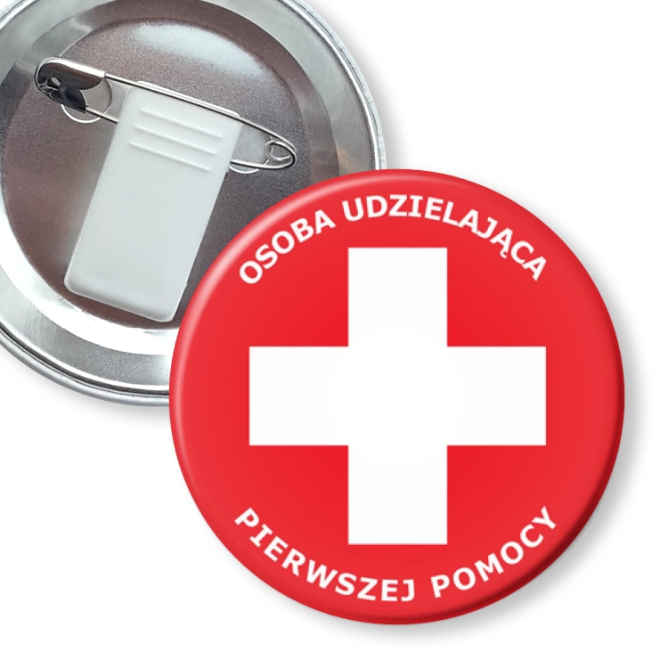 przypinka z żabką i agrafką Osoba udzielająca pierwszej pomocy