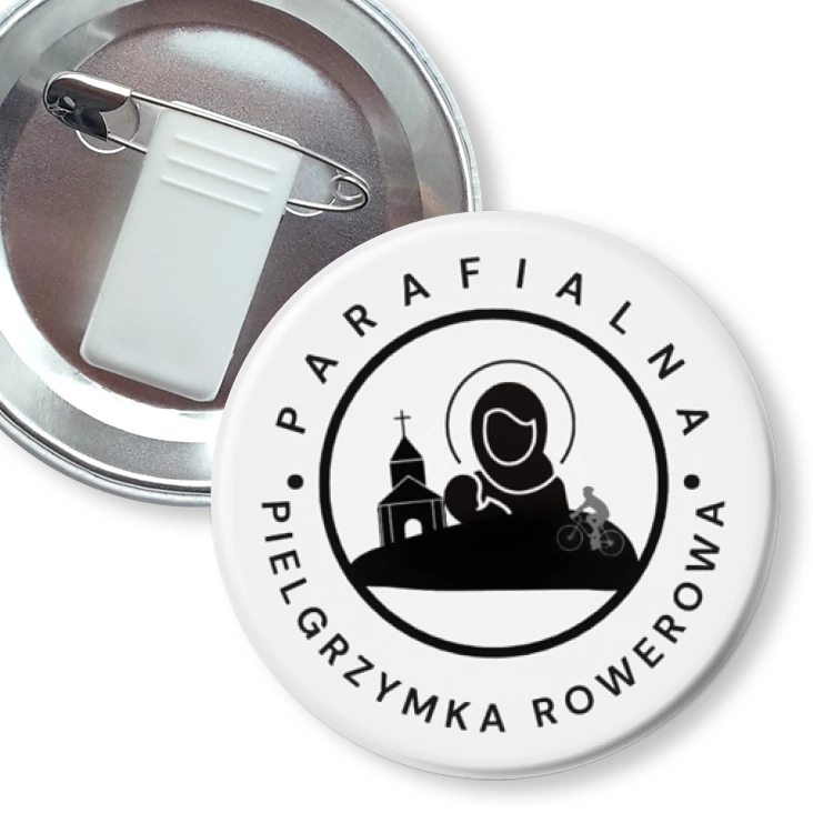 przypinka z żabką i agrafką Parafialna pielgrzymka rowerowa Wieruszów - Podzamcze