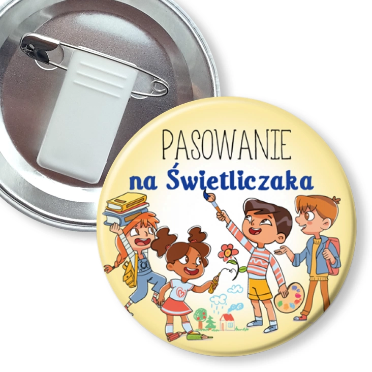 przypinka z żabką i agrafką Pasowanie na Świetliczaka