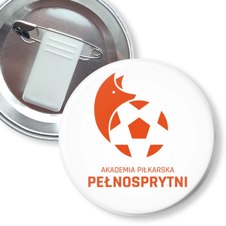 przypinka z żabką i agrafką Pełnosprytni Logo