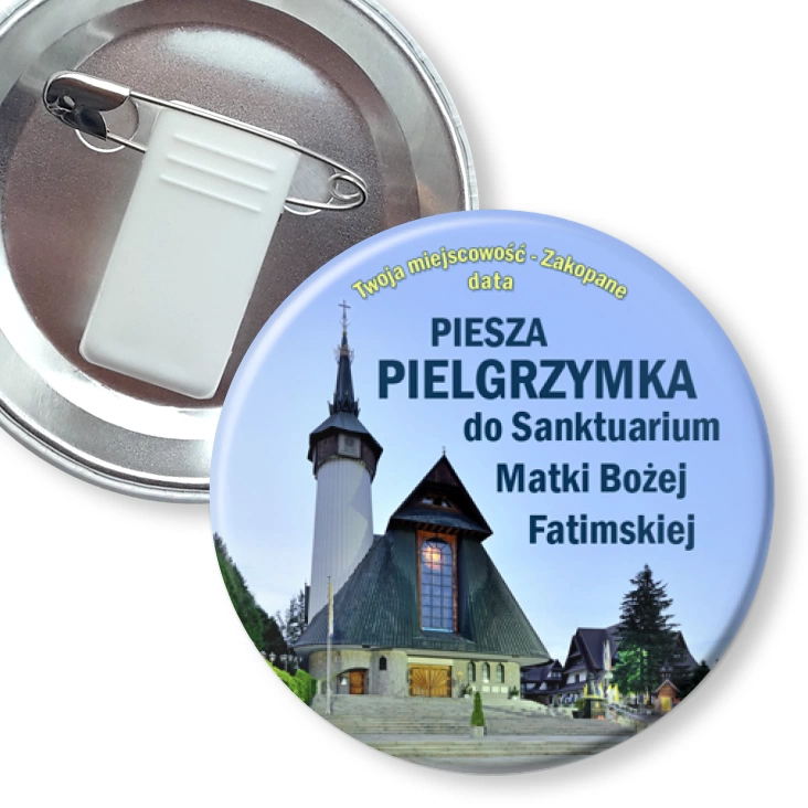 przypinka z żabką i agrafką Pielgrzymka do Sanktuarium Matki Bożej Fatimskiej w Zakopanem