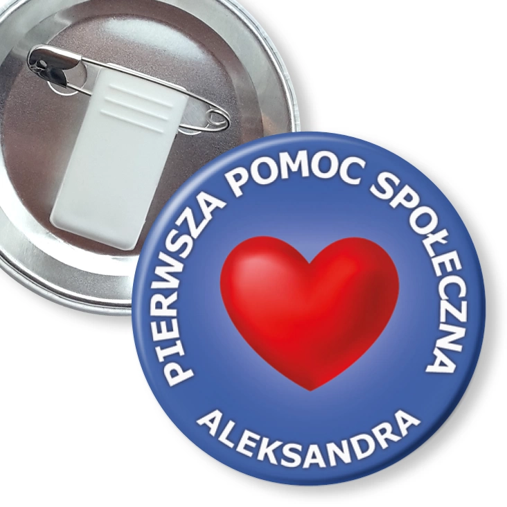 przypinka z żabką i agrafką Pierwsza Pomoc Społeczna