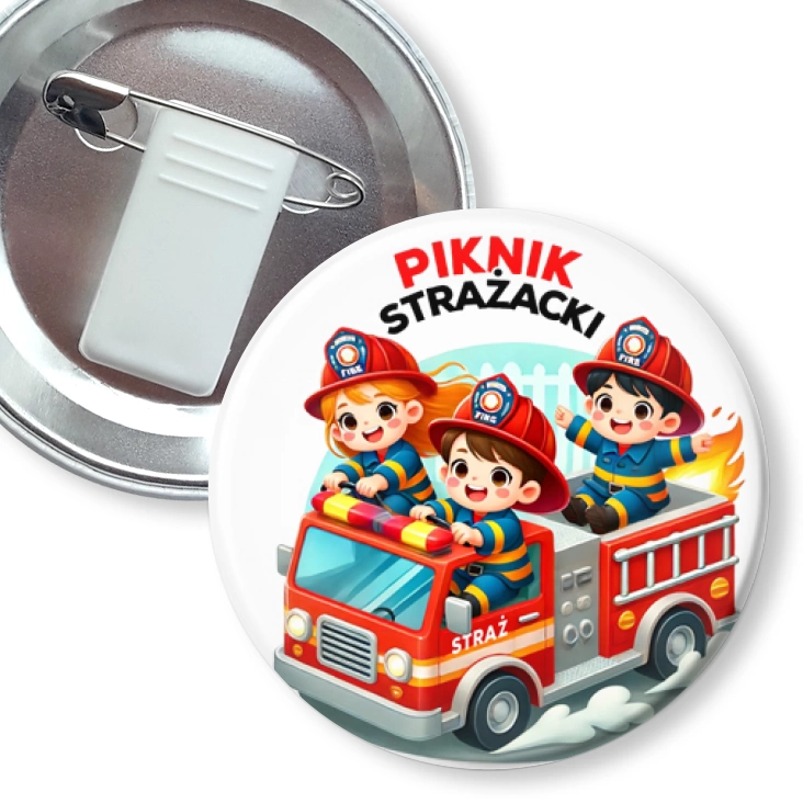 przypinka z żabką i agrafką Piknik strażacki