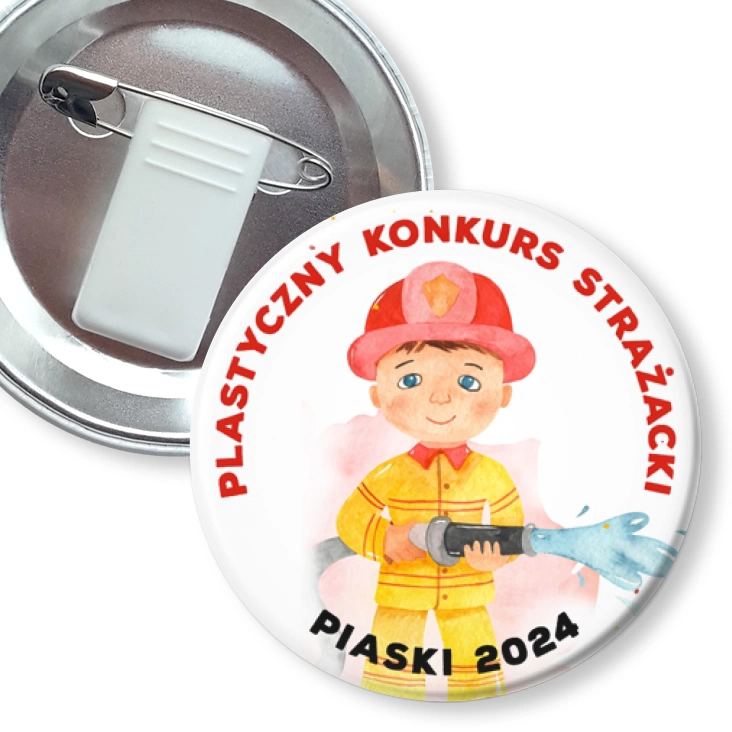 przypinka z żabką i agrafką Plastyczny Konkurs Strażacki Piaski 2024