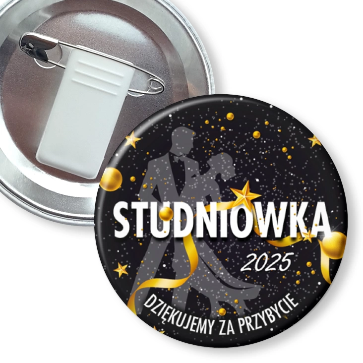 przypinka z żabką i agrafką Podziękowanie dla gości Studniówka para tańcząca wśród gwiazd