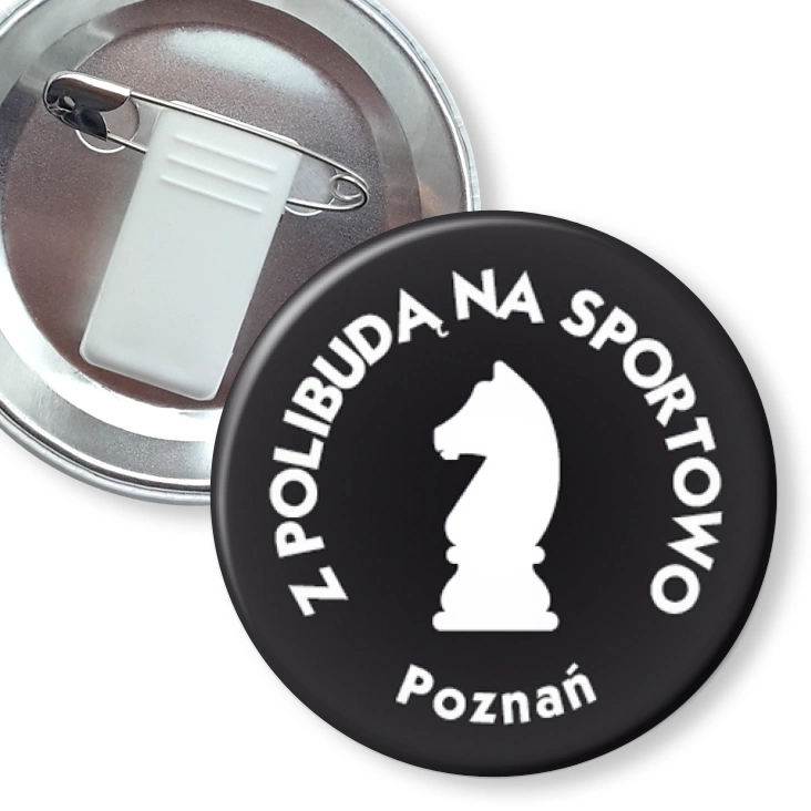 przypinka z żabką i agrafką Politechnika Poznańska Szachy