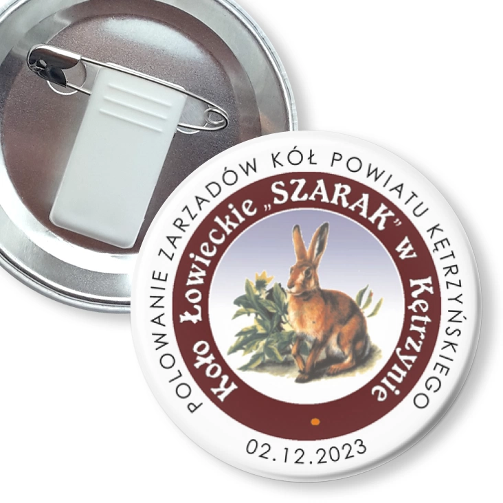 przypinka z żabką i agrafką Polowanie zarządów kół Koło Łowieckie Szarak w Kętrzynie