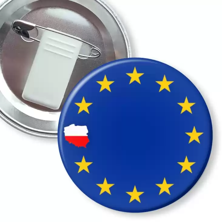 przypinka z żabką i agrafką Polska jako gwiazdka Unii Europejskiej