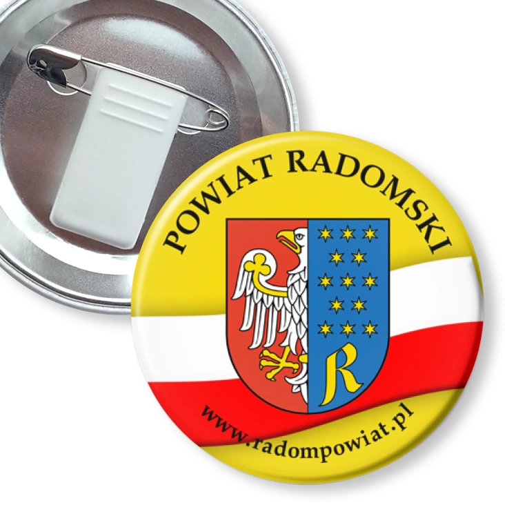 przypinka z żabką i agrafką Powiat Radomski